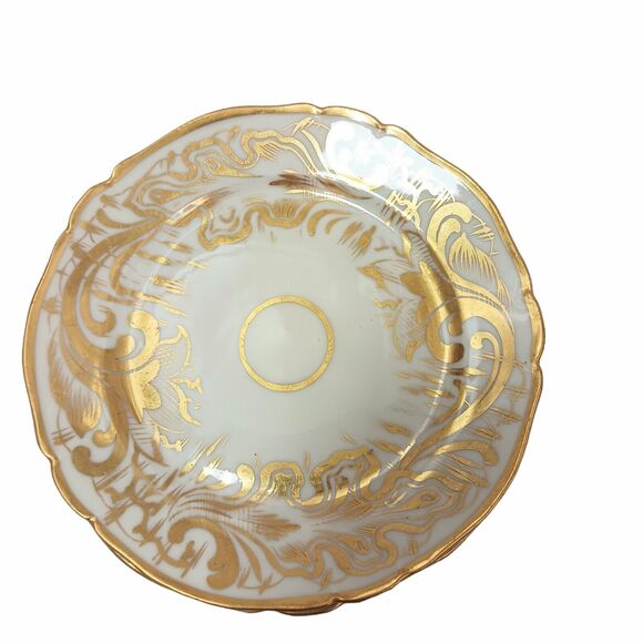 4 Pieces 24k Gold Hand Painted TEA CUP SAUCERS SET Scalloped Hollywood Regency - Picture 4 of 16